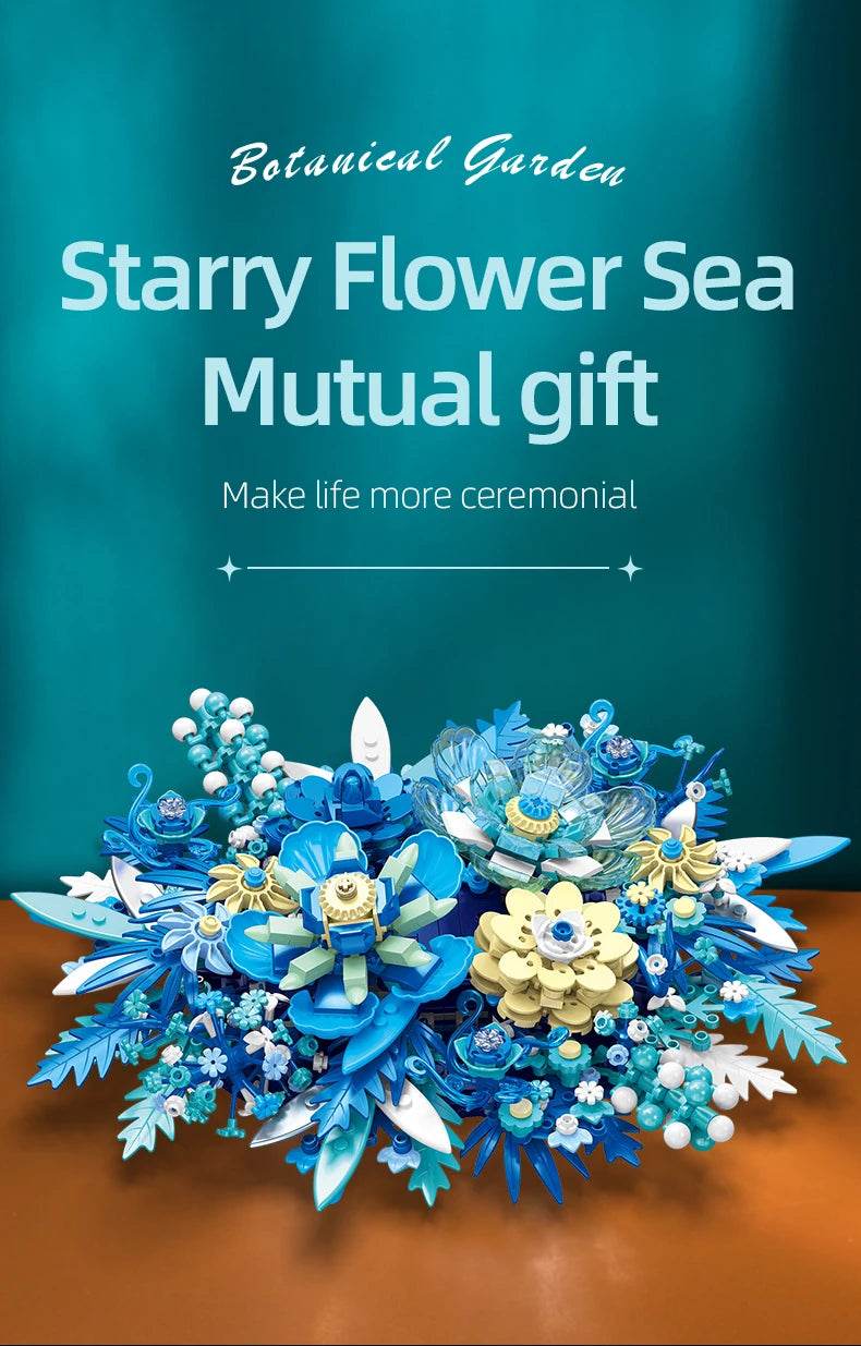 917PCS Preserved Flower Bouquet Building Blocks Fantasy Blue Flowers Assembly Model Bricks Toy Creative Home Decor Gift - ToylandEU