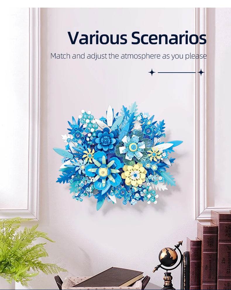 917PCS Preserved Flower Bouquet Building Blocks Fantasy Blue Flowers Assembly Model Bricks Toy Creative Home Decor Gift - ToylandEU