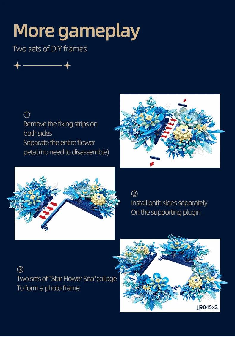 917PCS Preserved Flower Bouquet Building Blocks Fantasy Blue Flowers Assembly Model Bricks Toy Creative Home Decor Gift - ToylandEU