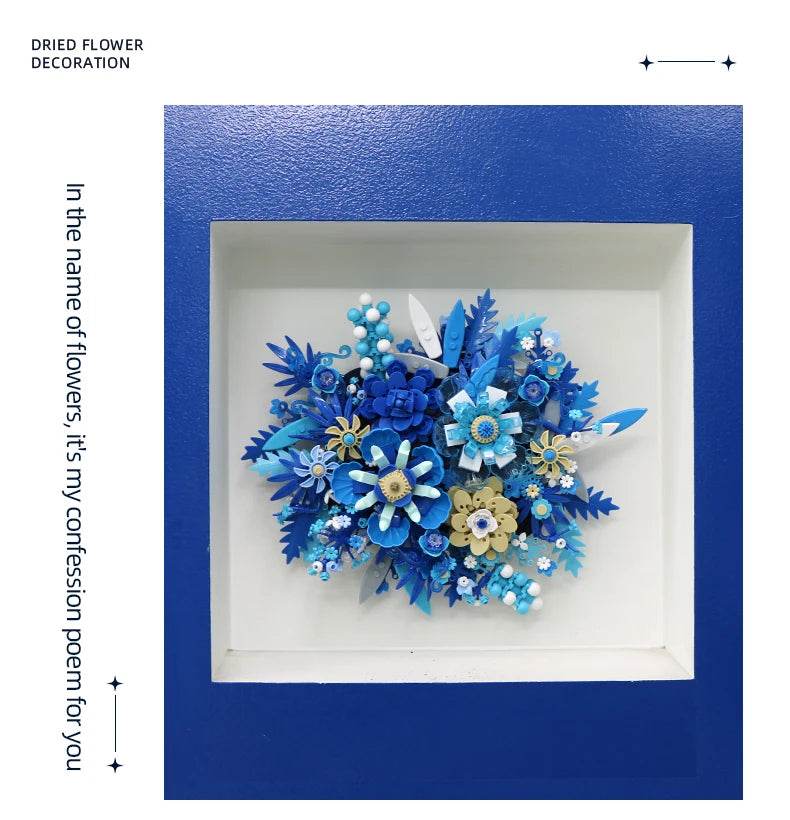 917PCS Preserved Flower Bouquet Building Blocks Fantasy Blue Flowers Assembly Model Bricks Toy Creative Home Decor Gift - ToylandEU