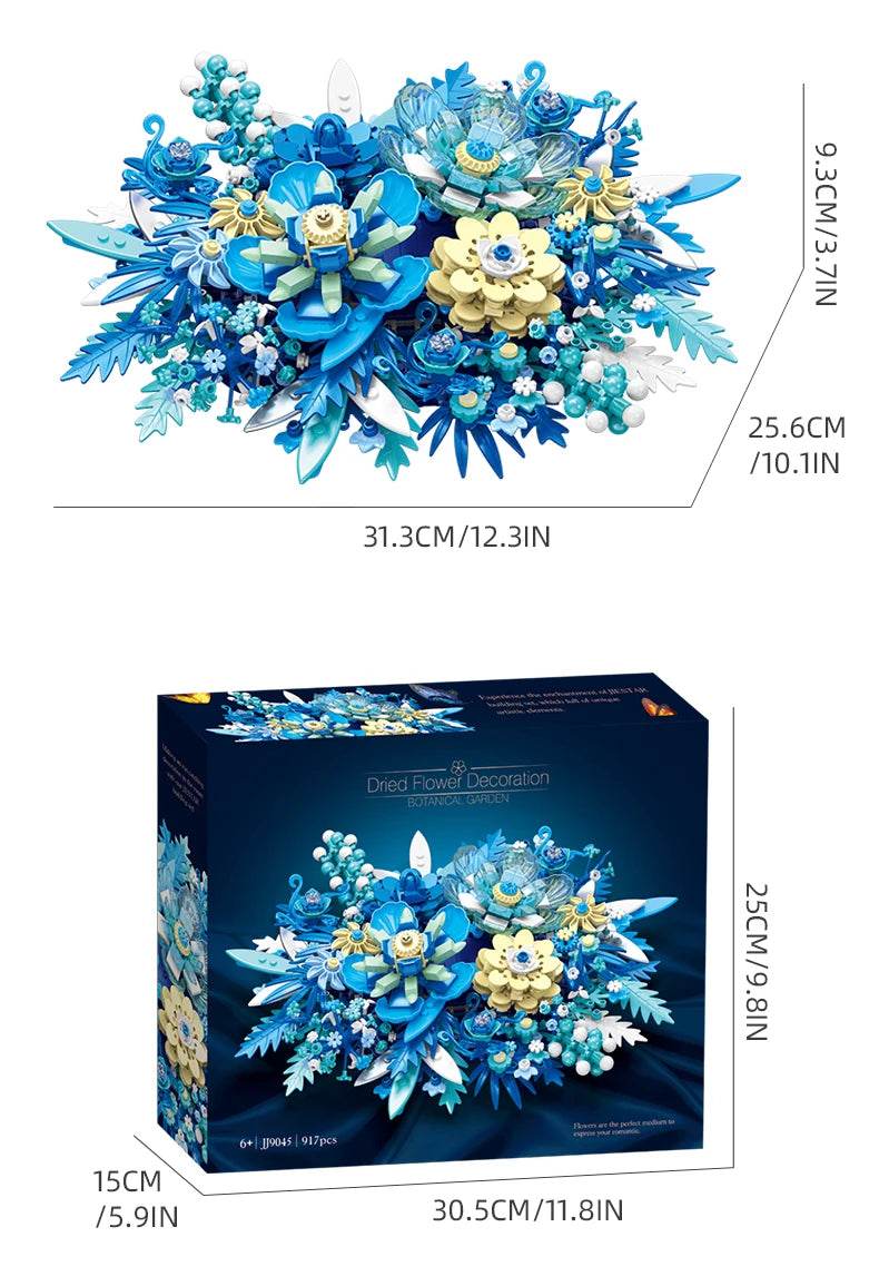 917PCS Preserved Flower Bouquet Building Blocks Fantasy Blue Flowers Assembly Model Bricks Toy Creative Home Decor Gift - ToylandEU