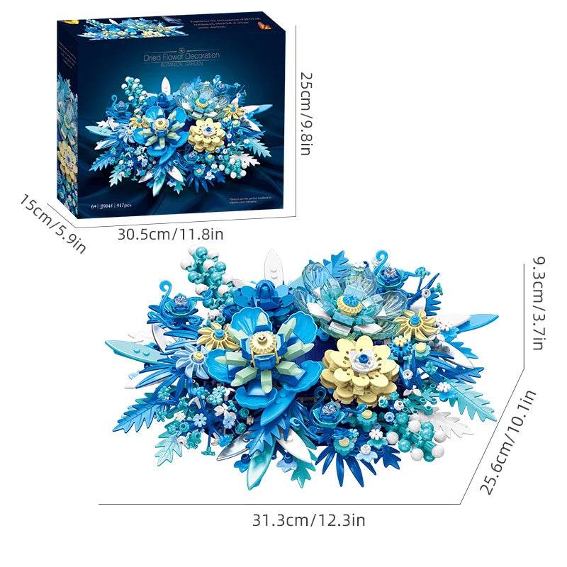 917PCS Preserved Flower Bouquet Building Blocks Fantasy Blue Flowers Assembly Model Bricks Toy Creative Home Decor Gift - ToylandEU