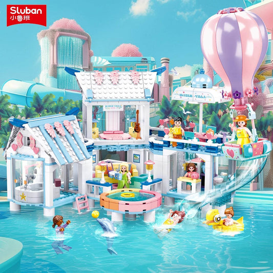 938PCS Sea View Pool Villa Building Blocks Creative City Set - ToylandEU