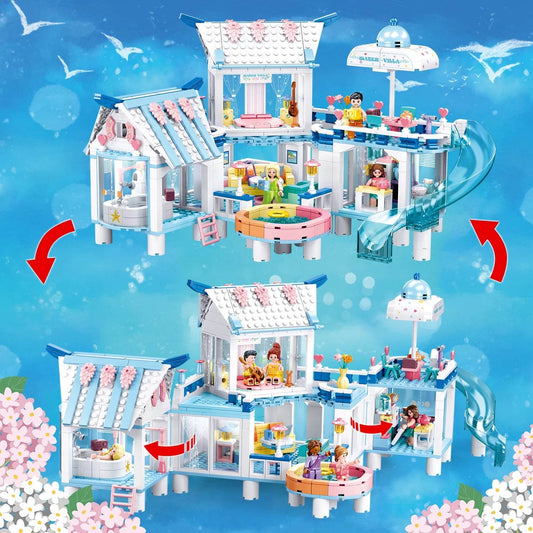 938PCS Sea View Pool Villa Building Blocks Creative City Set - ToylandEU