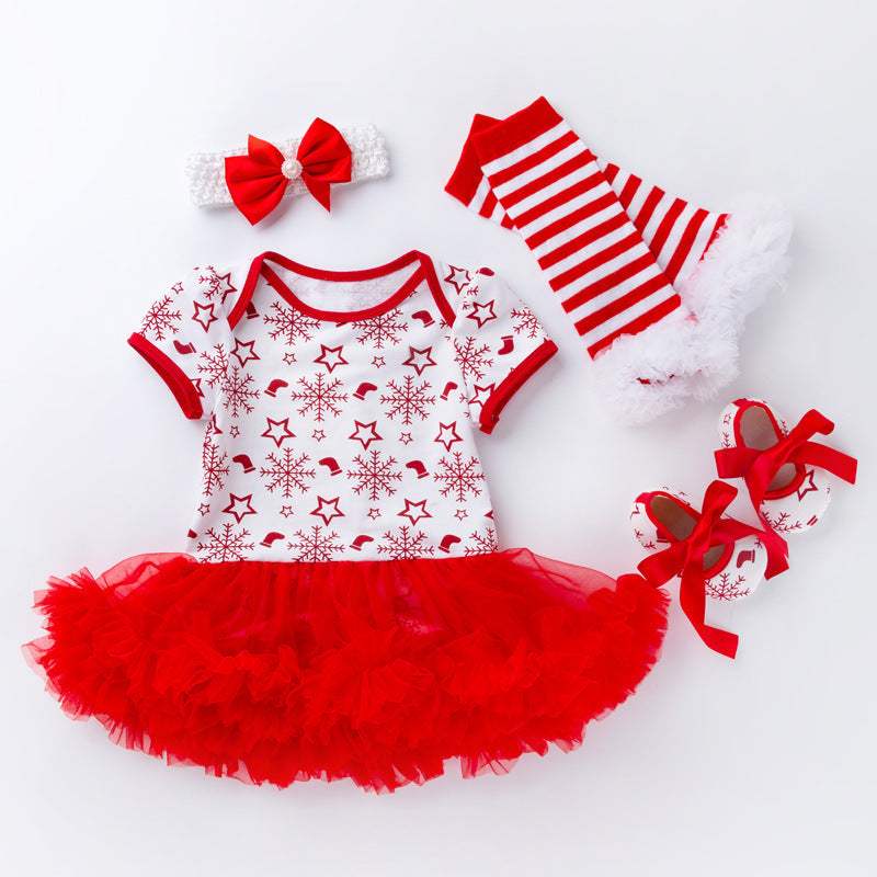 Baby Christmas Gown Four-Piece Set | Santa, Tree And Deer Designs