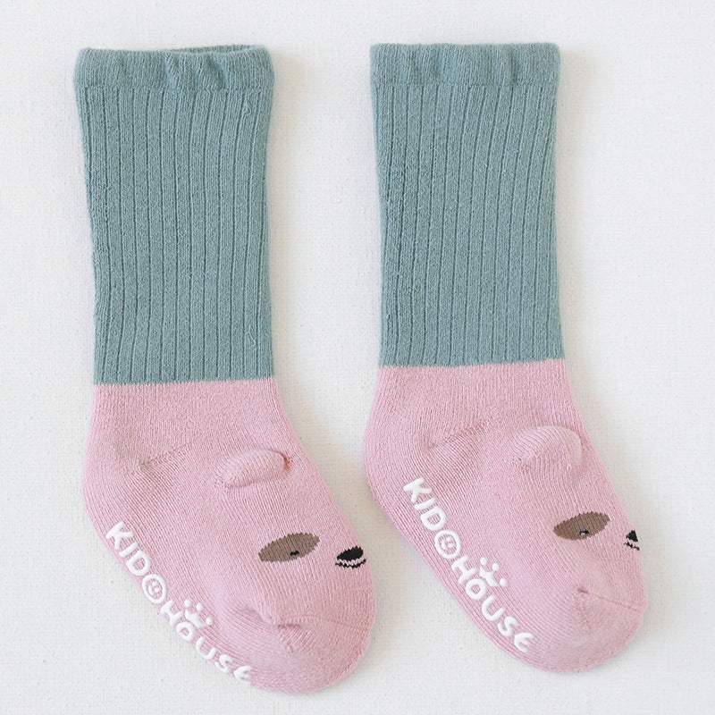 Baby Combed Cotton Socks | Terry Anti Skid Middle Tube | Toddler Animal Prints