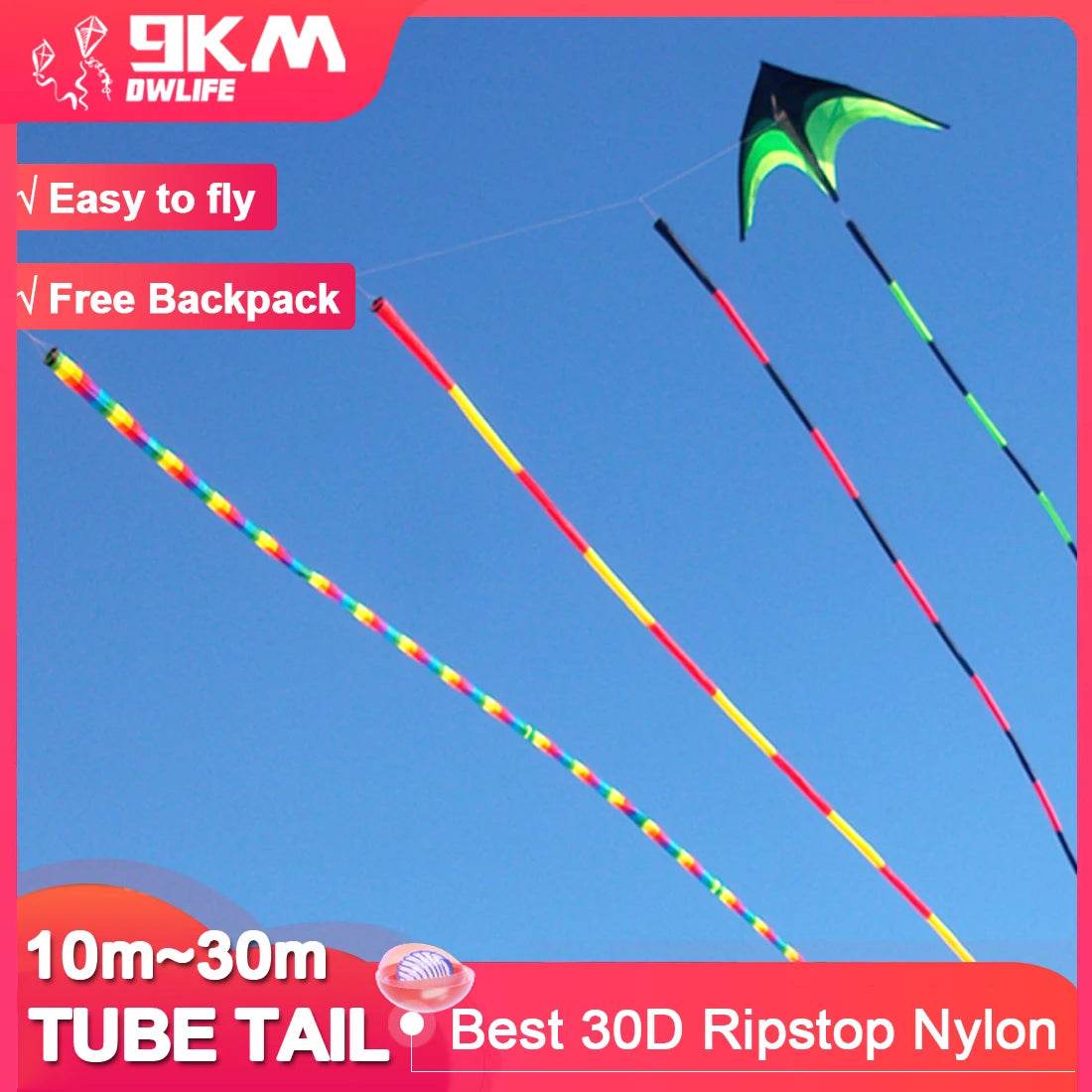 9KM 10m~30m Kite Tube Tail Soft Inflatable 30D Nylon Bag - ToylandEU