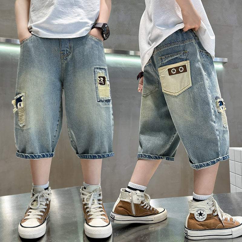 Boys' Thin Denim Summer Shorts | Mid Waist | 120-170 cm