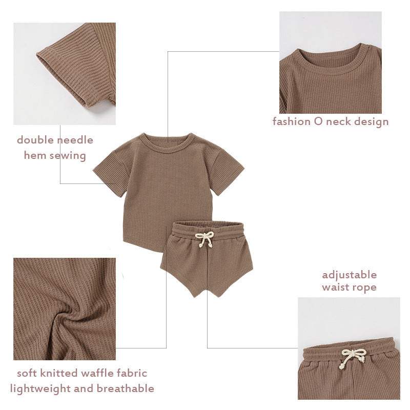 Baby Short-Sleeve Solid Color Two-Piece Suit | Light Pink, Purple, Light Blue