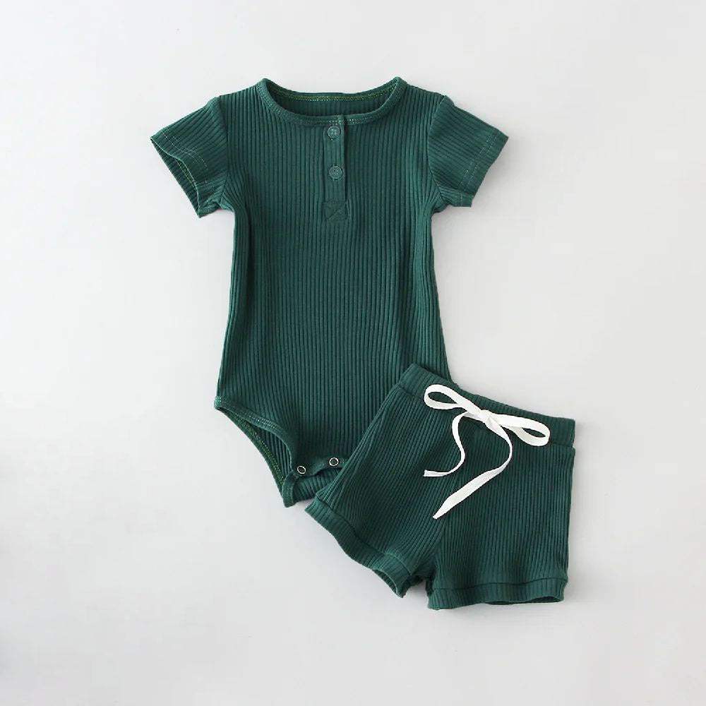 Boys' Summer Round-Neck Romper Suit | Two-Piece | Striped And Solid