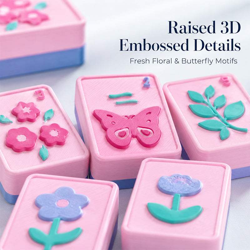 160-Tile American Mahjong Set | Pink Floral Butterfly | Raised 3D Details