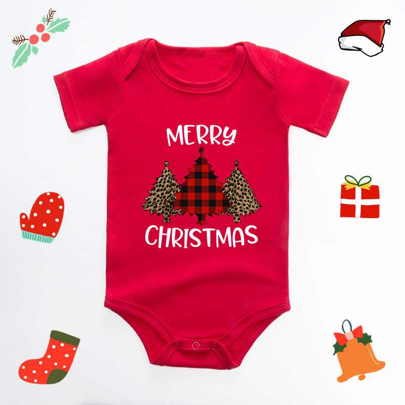 Baby Christmas Deer Red Triangle Romper | English Letter Print