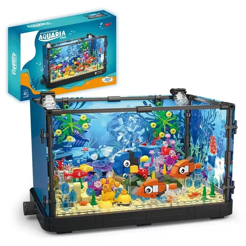 A Fish Tank Construction Kit With Lights MOC Ocean Aquarium Marine Animal Building Block Toys Building Block Toy Gifts - ToylandEU