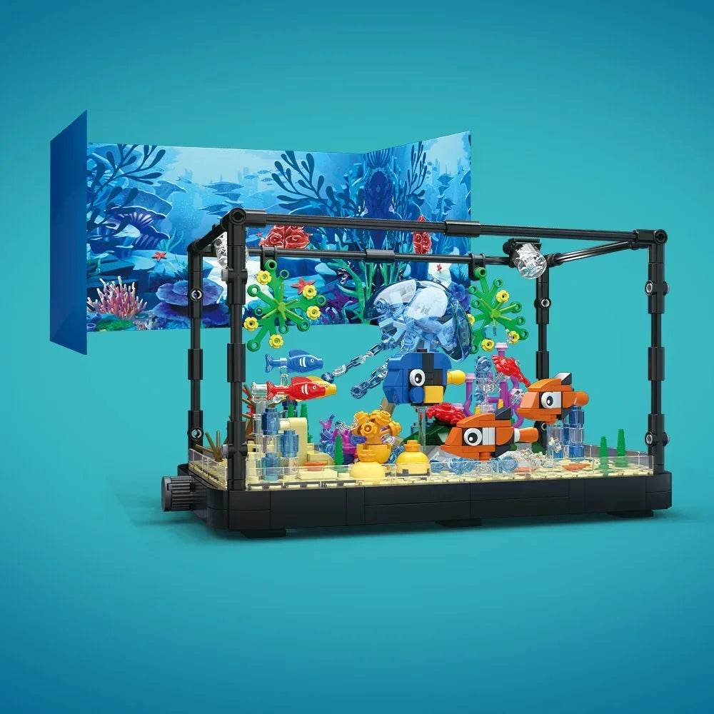 A Fish Tank Construction Kit With Lights MOC Ocean Aquarium Marine Animal Building Block Toys Building Block Toy Gifts - ToylandEU