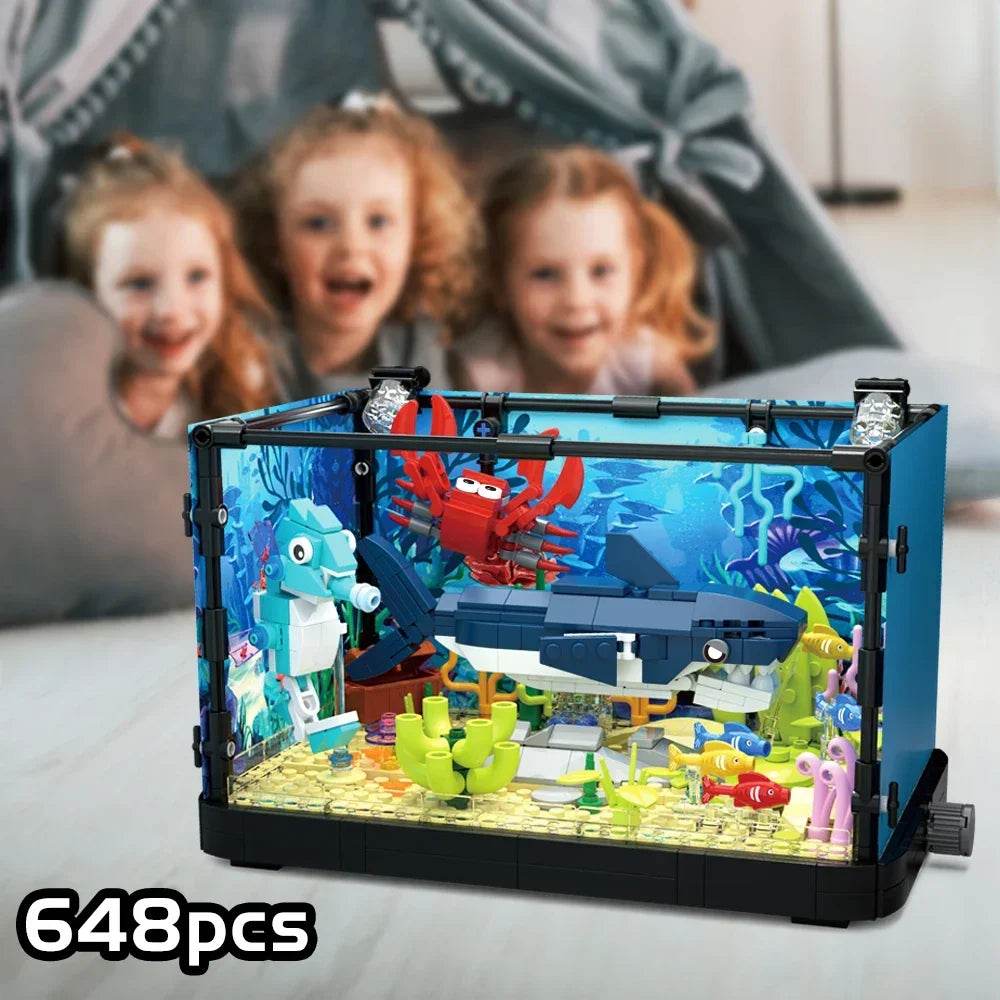 A Fish Tank Construction Kit With Lights MOC Ocean Aquarium Marine Animal Building Block Toys Building Block Toy Gifts - ToylandEU