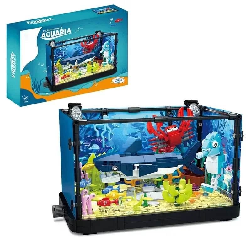 A Fish Tank Construction Kit With Lights MOC Ocean Aquarium Marine Animal Building Block Toys Building Block Toy Gifts - ToylandEU