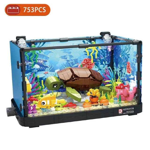 A Fish Tank Construction Kit With Lights MOC Ocean Aquarium Marine Animal Building Block Toys Building Block Toy Gifts - ToylandEU