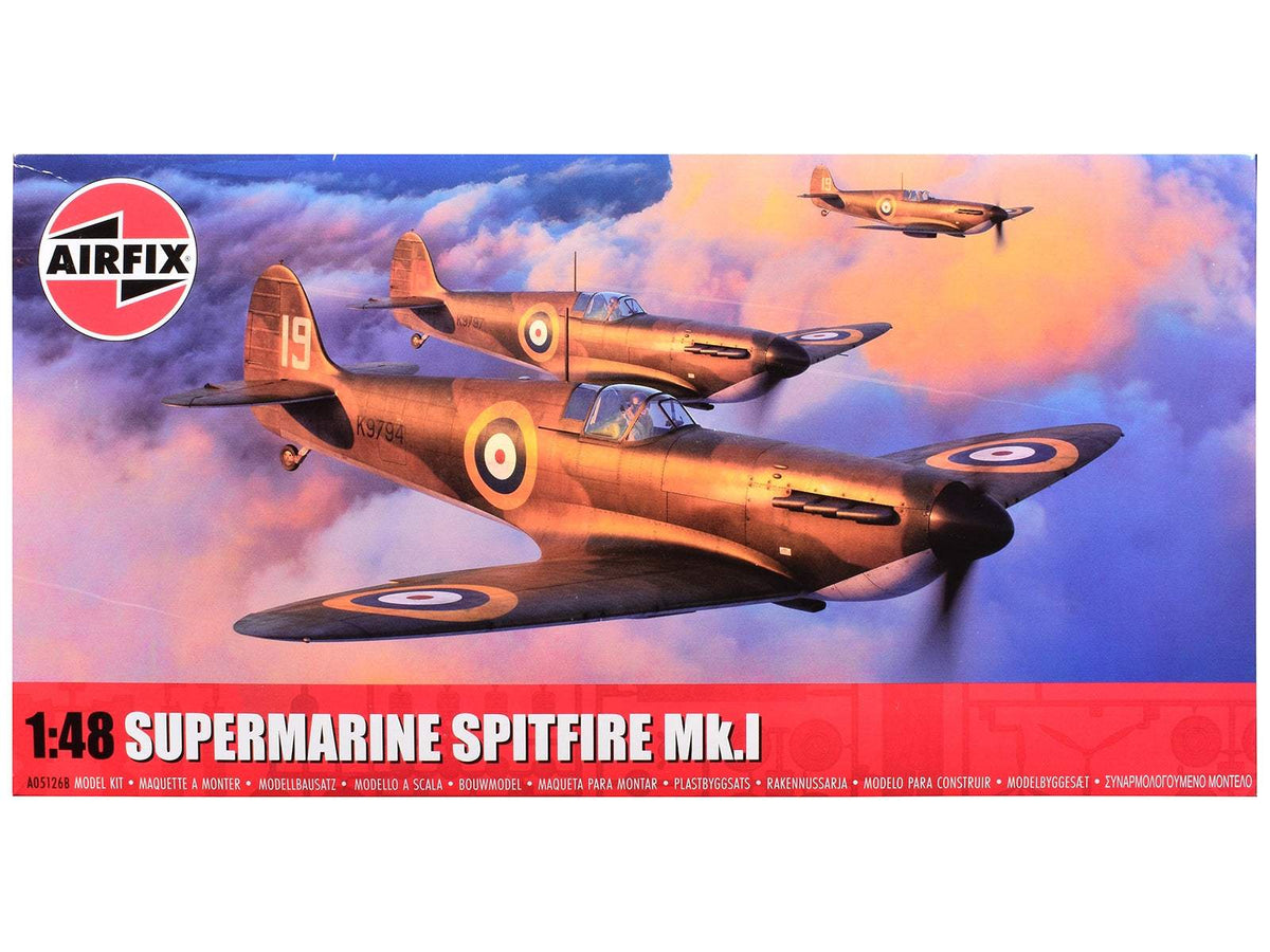 Level 2 Model Kit Supermarine Spitfire Mk.I Fighter Aircraft with 3 Scheme Options | 1/48 Plastic Model Kit | Airfix | Collector Quality