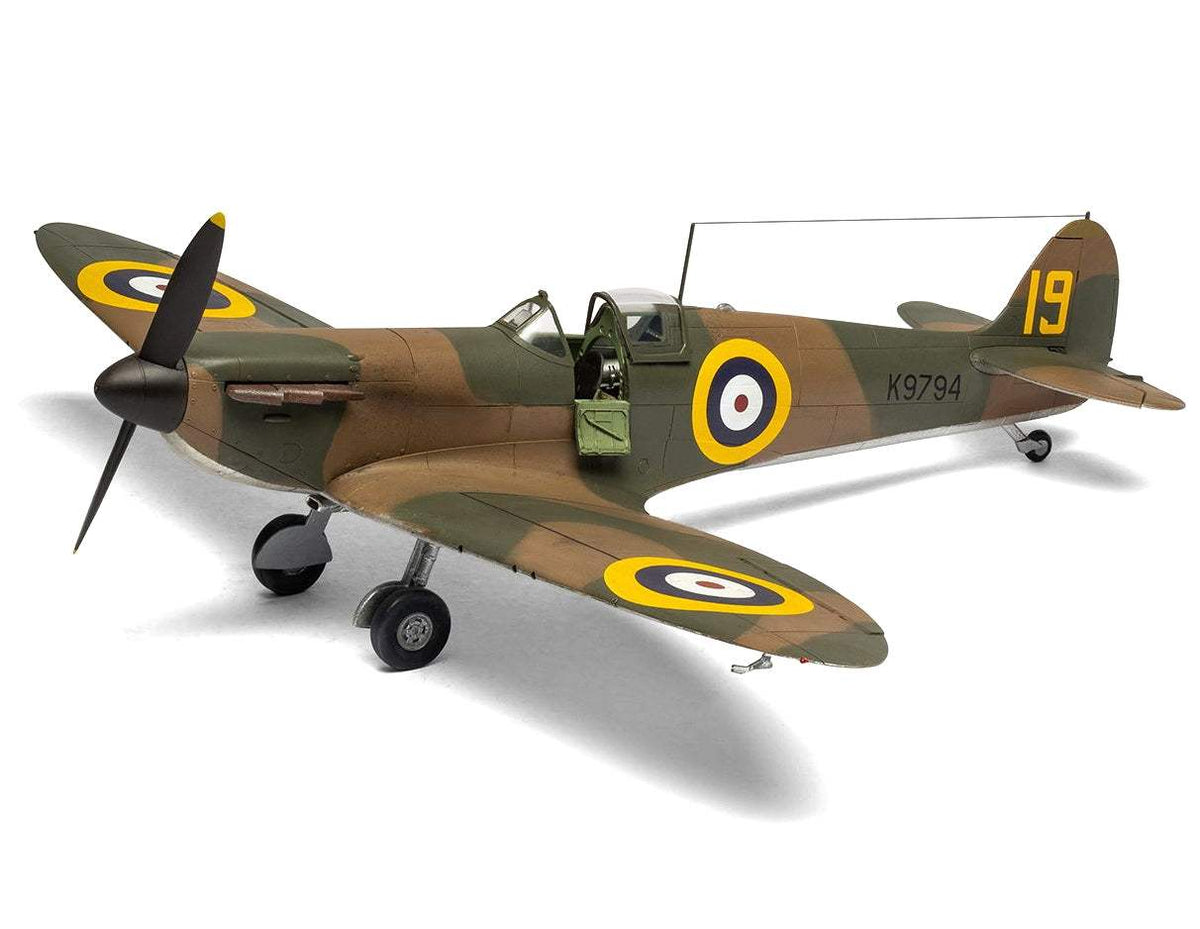 Level 2 Model Kit Supermarine Spitfire Mk.I Fighter Aircraft with 3 Scheme Options | 1/48 Plastic Model Kit | Airfix | Collector Quality