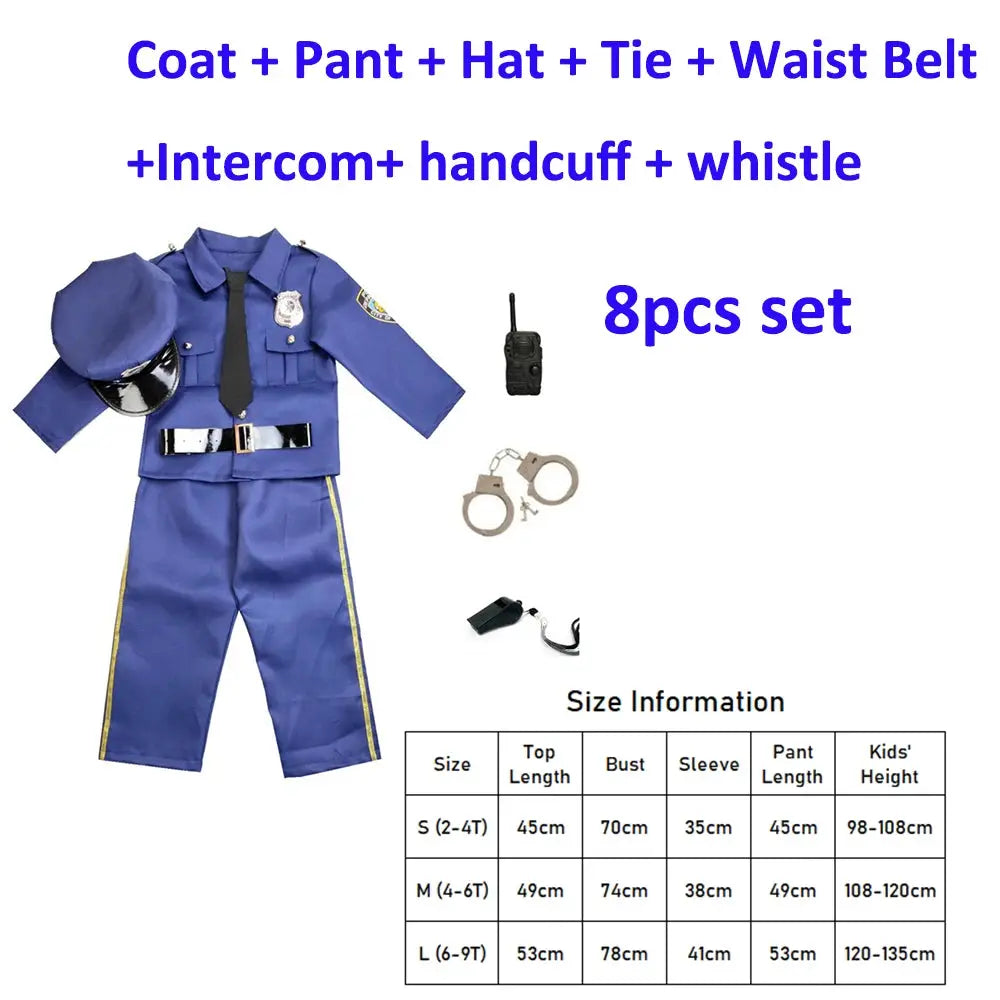Kids Unisex Policeman Fancy Dress Costume Halloween Blue and Black FBI Uniform SWAT Police Officer Costume For Boys Girls - ToylandEU