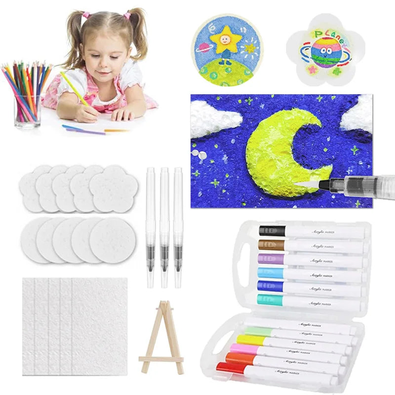 3D Puffy Paint Kit | 15 Foam Sheets | 12 Acrylic Markers | 3 Water Brushes