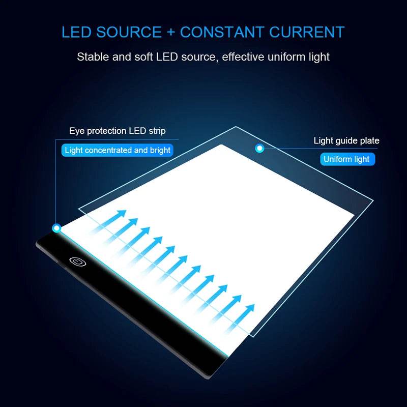 A3 A4 A5 Three Level Dimmable LED Light Pad Drawing Board Tracing Light Box Eye Protection for Diamond Painting - ToylandEU