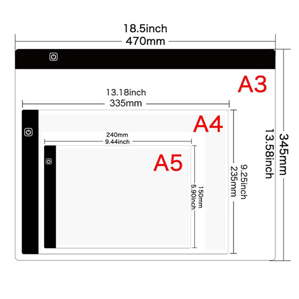 A3 A4 A5 Three Level Dimmable LED Light Pad Drawing Board Tracing Light Box Eye Protection for Diamond Painting - ToylandEU