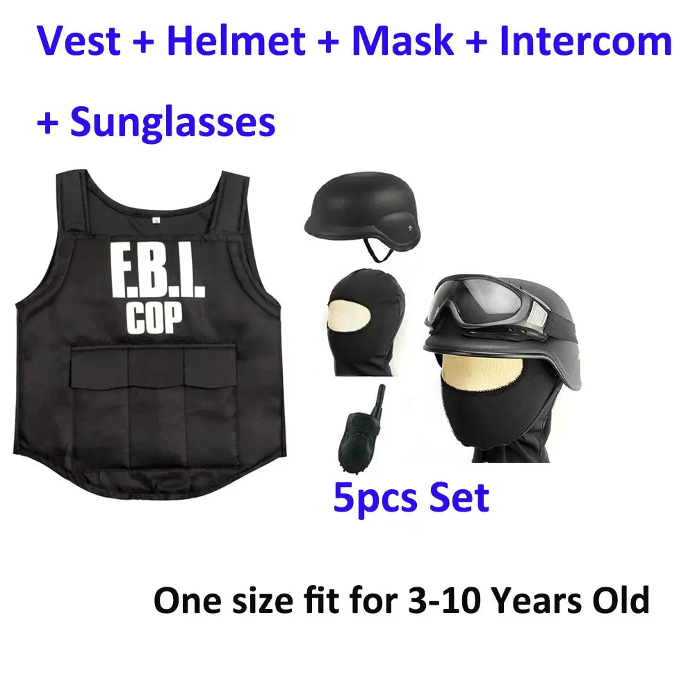 Kids Unisex Policeman Fancy Dress Costume Halloween Blue and Black FBI Uniform SWAT Police Officer Costume For Boys Girls - ToylandEU