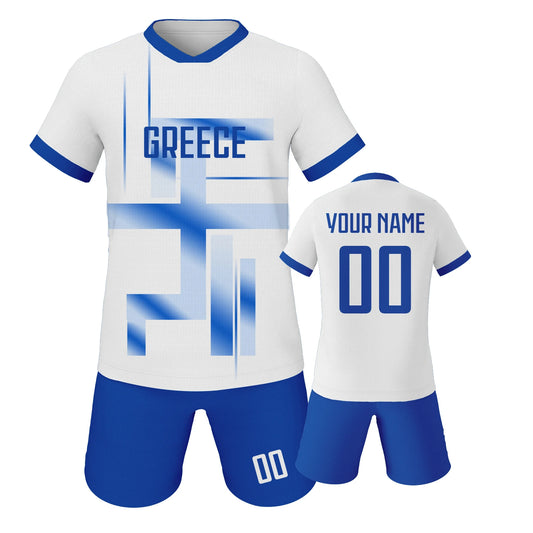 Personalized Greece Kids Soccer Jersey - Custom Name & Number Youth Athletic Uniform