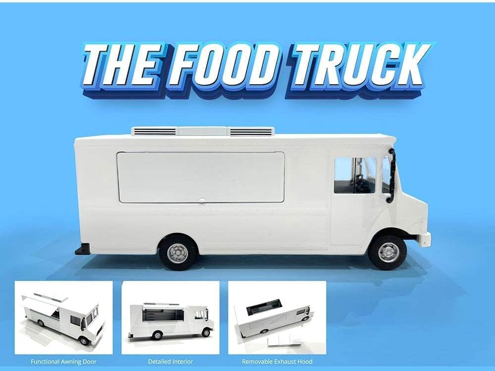 Food Truck Plain White with Graphics | 1/64 Scale Diorama | American Diorama | Collector Quality