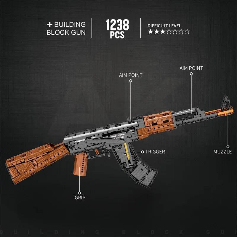 AK47 Assault Rifle Model Building Blocks Military Army Weapon - ToylandEU