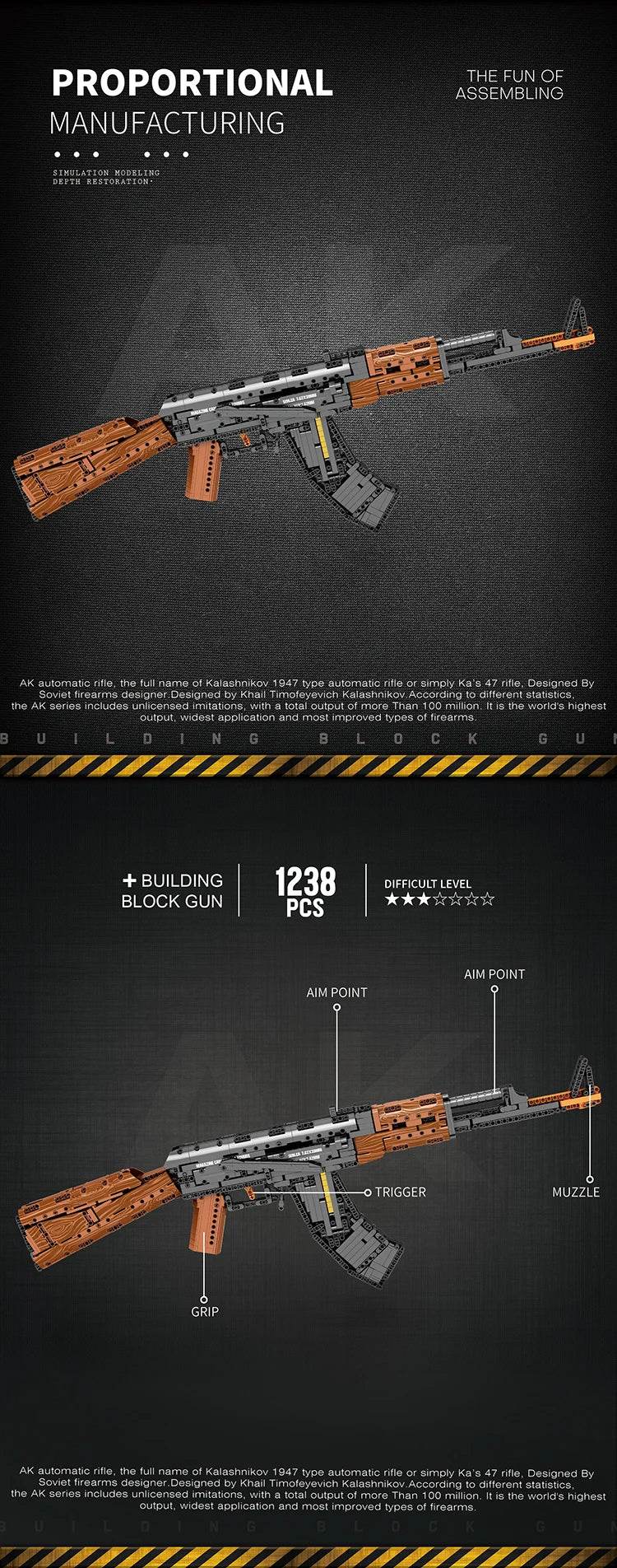 AK47 Assault Rifle Model Building Blocks Military Army Weapon - ToylandEU