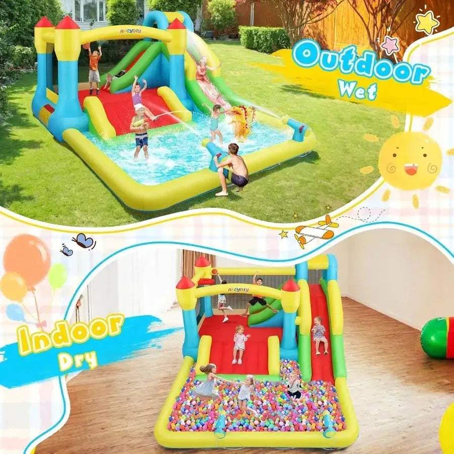 AKEYDIY Inflatable Water Slide Bounce House With Three Slides - ToylandEU