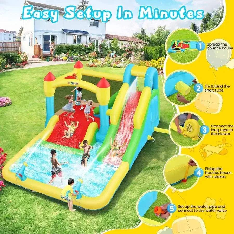 AKEYDIY Inflatable Water Slide Bounce House With Three Slides - ToylandEU