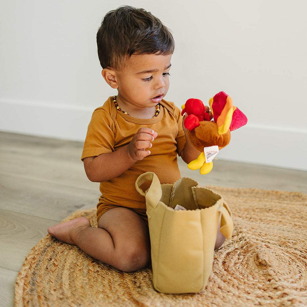 Baby Thanksgiving Turkey Fill And Spill Bag | 4 Sensory Toys | Keepsake Gift