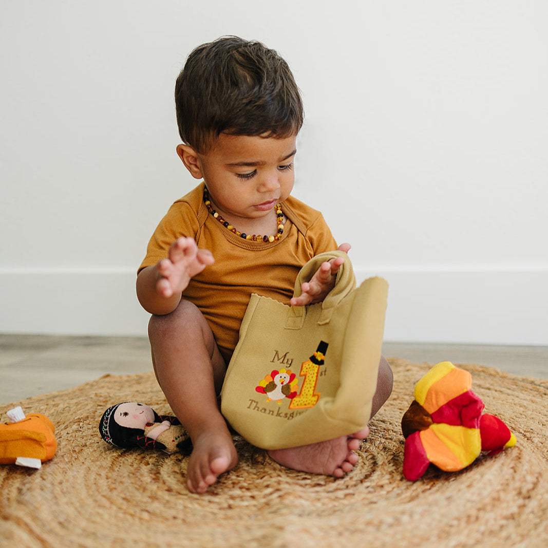 Baby Thanksgiving Turkey Fill And Spill Bag | 4 Sensory Toys | Keepsake Gift