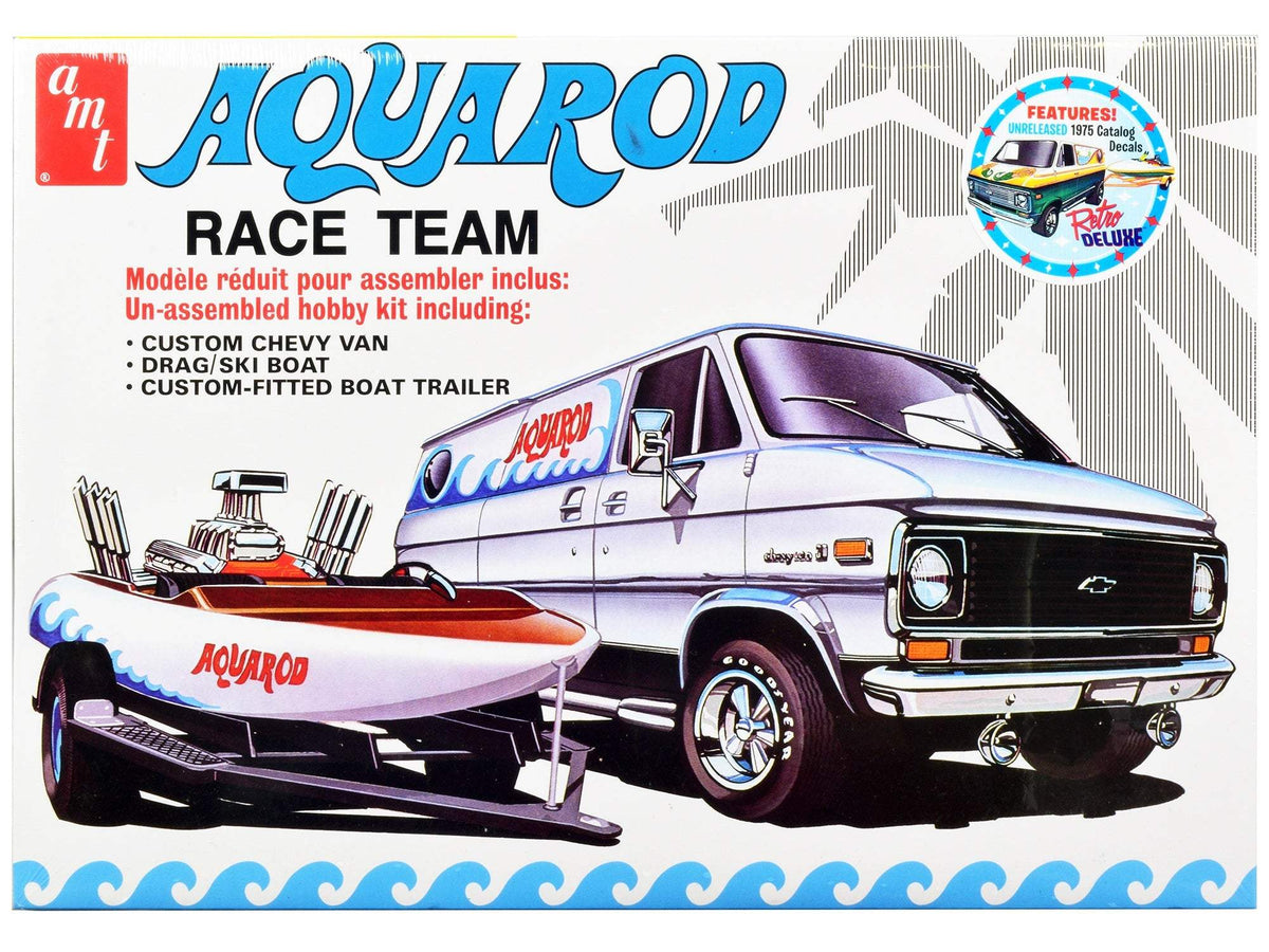 Chevrolet Custom Van with Drag/Ski Boat and Trailer | 1/25 Plastic Model Kit | AMT | Aqua Rod Race Team Series