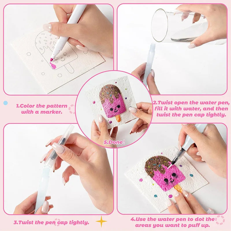 3D Puffy Paint Kit | 15 Foam Sheets | 12 Acrylic Markers | 3 Water Brushes