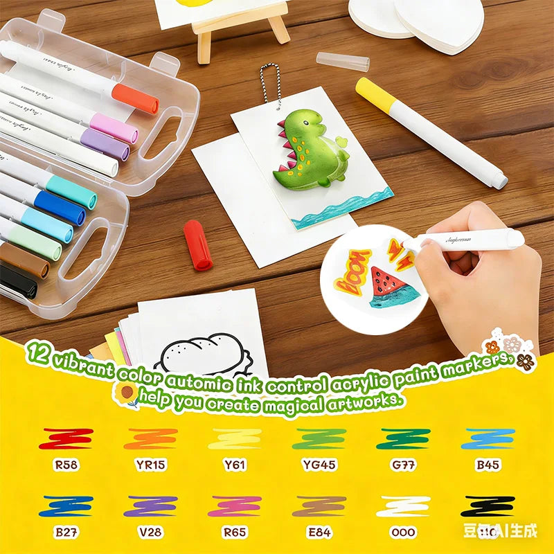 3D Puffy Paint Kit | 15 Foam Sheets | 12 Acrylic Markers | 3 Water Brushes