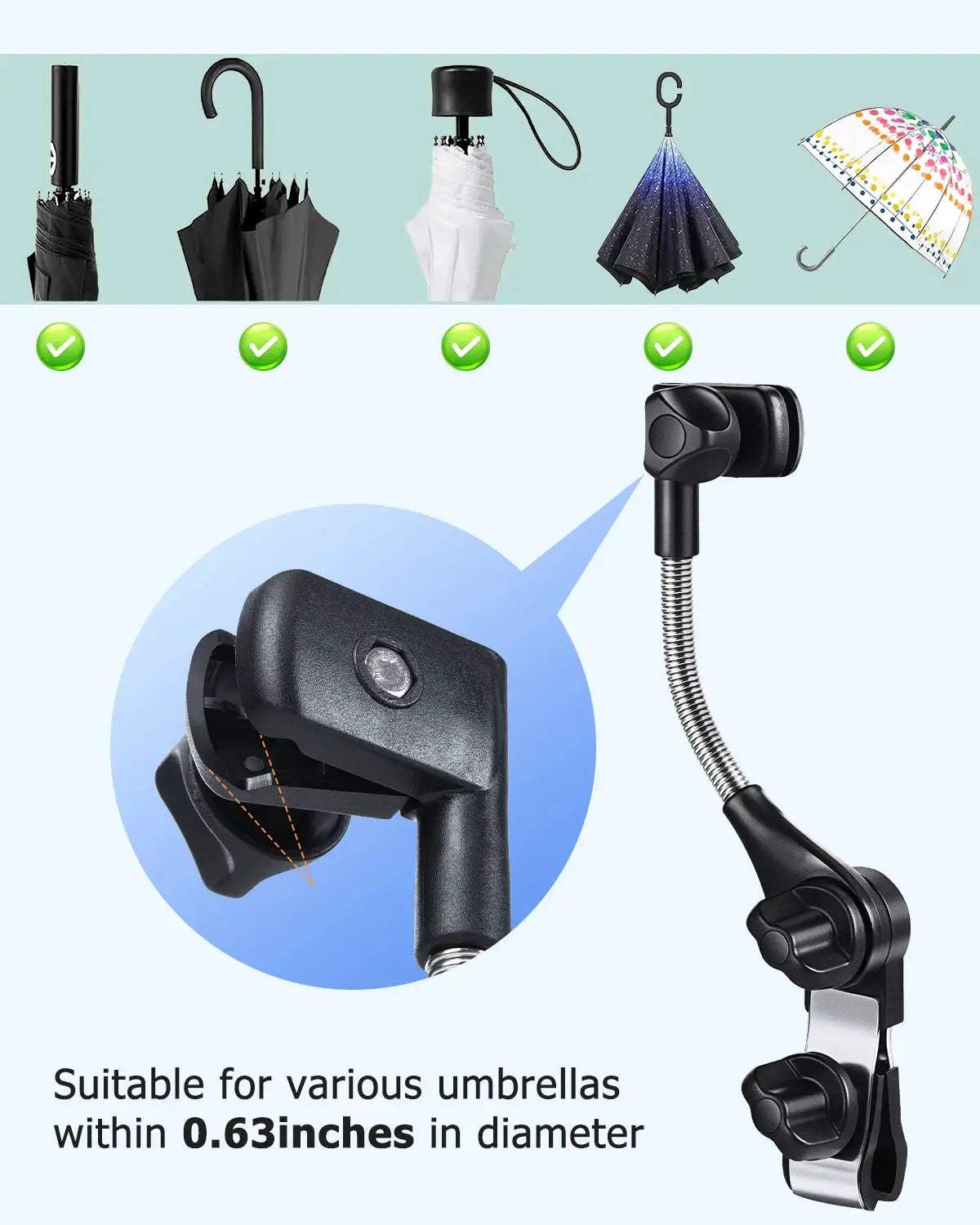 Eary Adjustable Umbrella Mount Stand Baby Stroller Accessory Umbrella Holder Foldable Umbrella UV Sun Protection Rainproof - ToylandEU