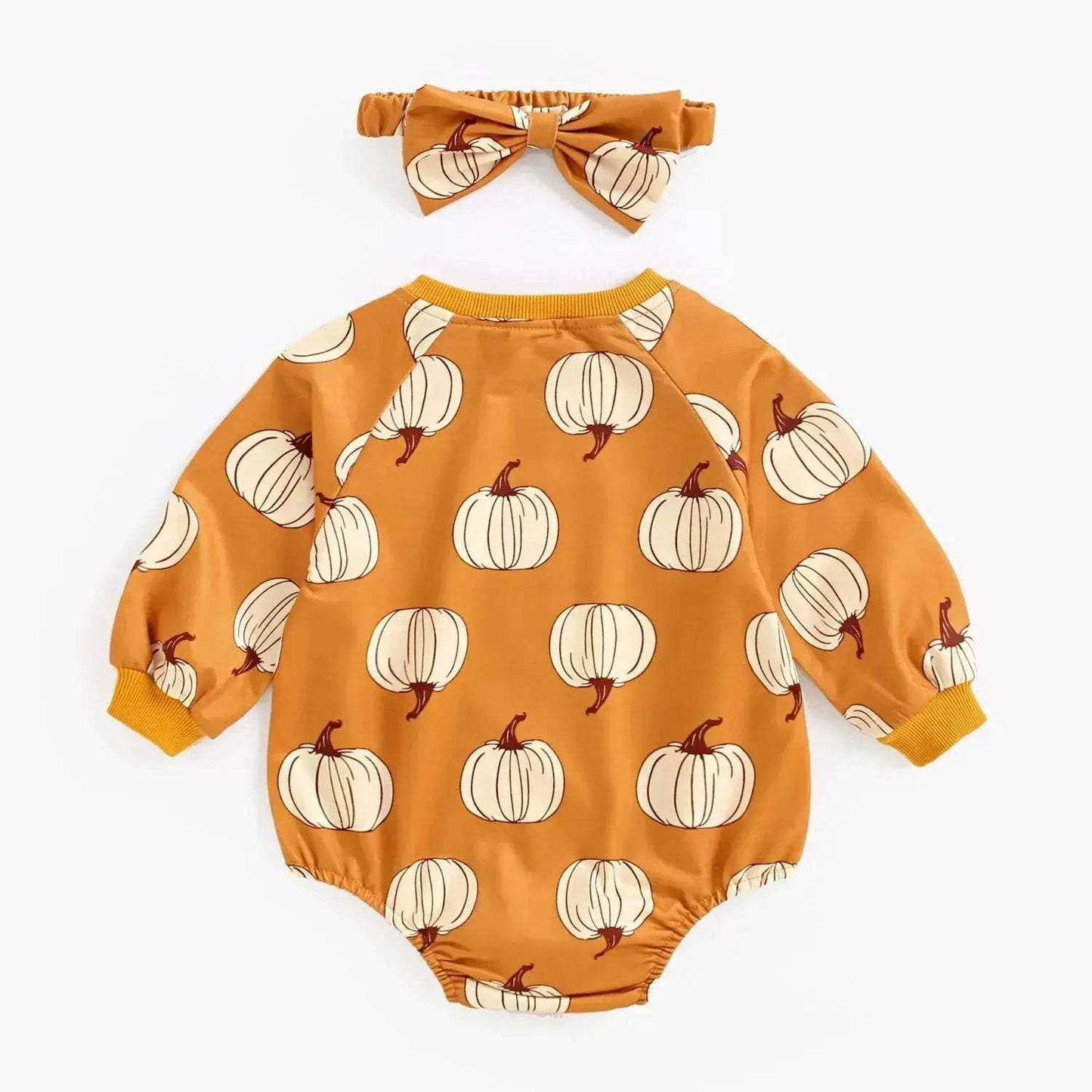 Adorable Baby Bodysuits Pumpkin Print With Headband Infants - ToylandEU