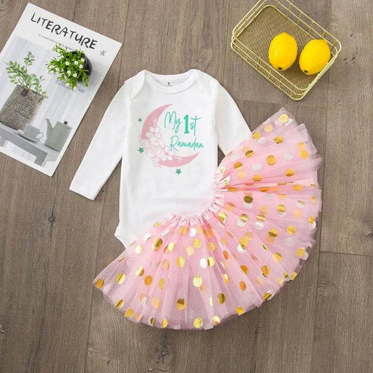 Adorable Baby Dress Set With Tulle Tutu Skirt Sequins And Long Sleeve For My First Ramadan Girl - ToylandEU