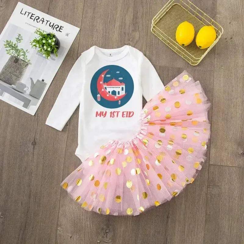 Adorable Baby Dress Set With Tulle Tutu Skirt Sequins And Long Sleeve For My First Ramadan Girl - ToylandEU
