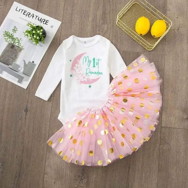 Adorable Baby Dress Set With Tulle Tutu Skirt Sequins And Long Sleeve For My First Ramadan Girl - ToylandEU