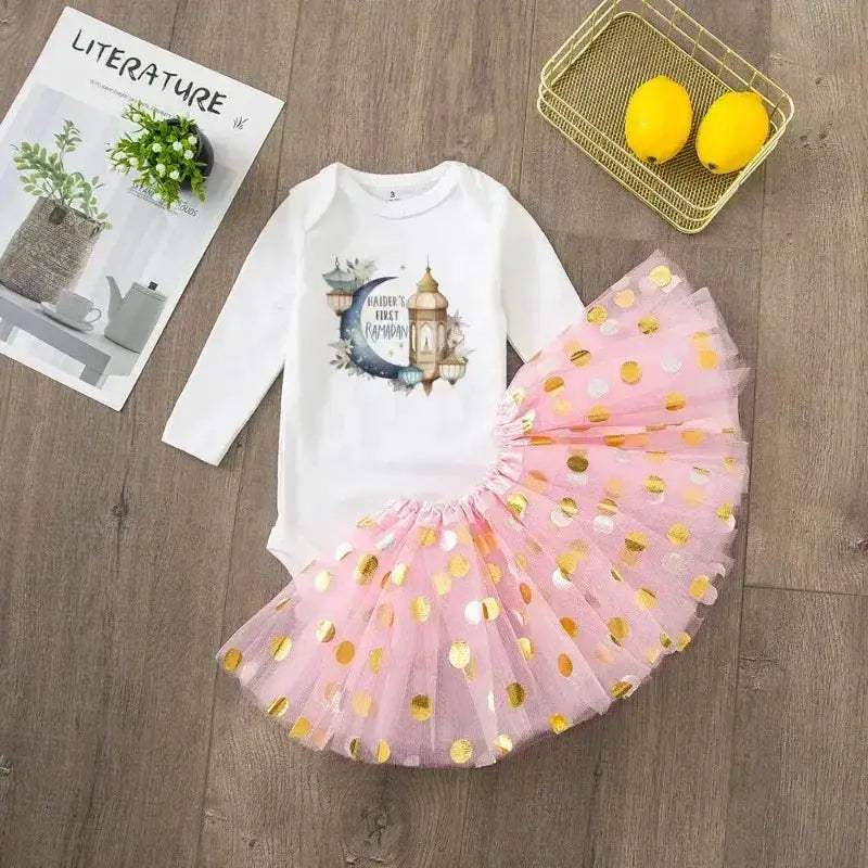 Adorable Baby Dress Set With Tulle Tutu Skirt Sequins And Long Sleeve For My First Ramadan Girl - ToylandEU