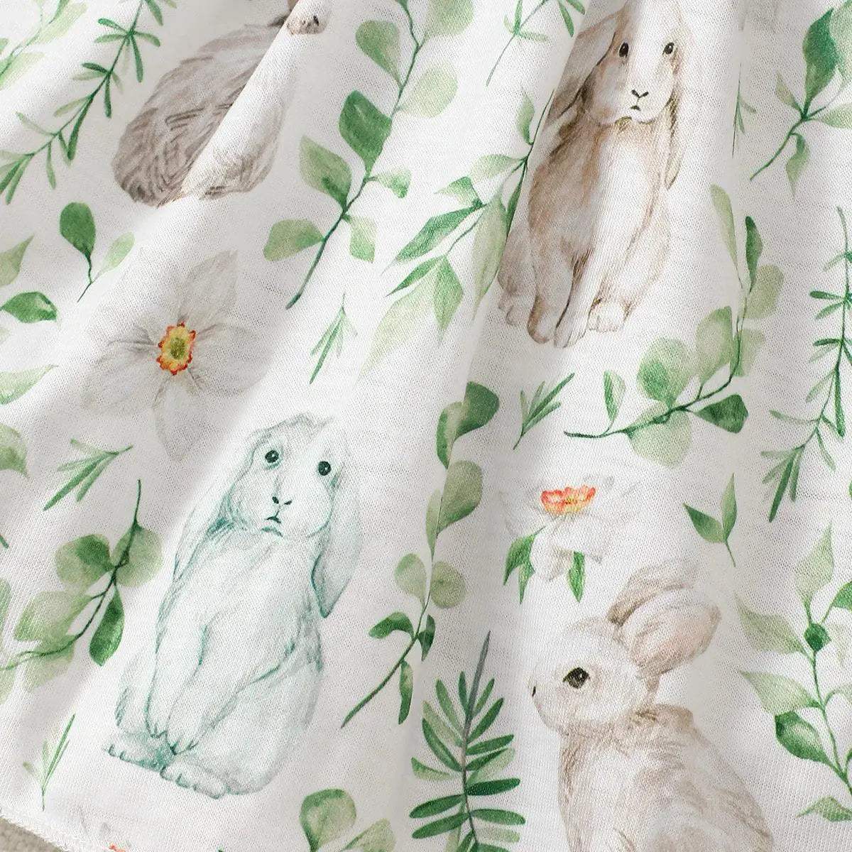 Adorable Baby Girl Dress With Bunny Plant Print Bow For 0 To 2 Year Olds Summer Wear - ToylandEU