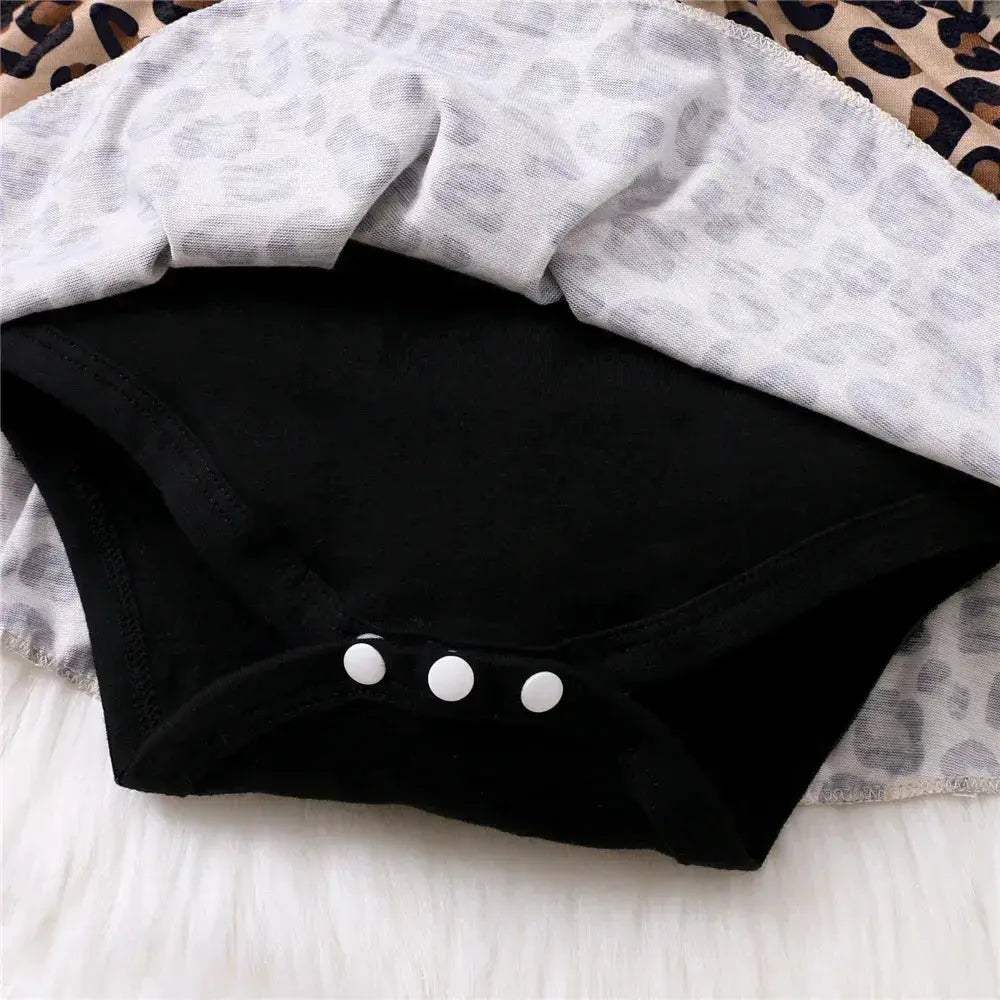 Adorable Baby Romper Dress Leopard Print Bow Long Sleeve For 0 To 18 Months - ToylandEU