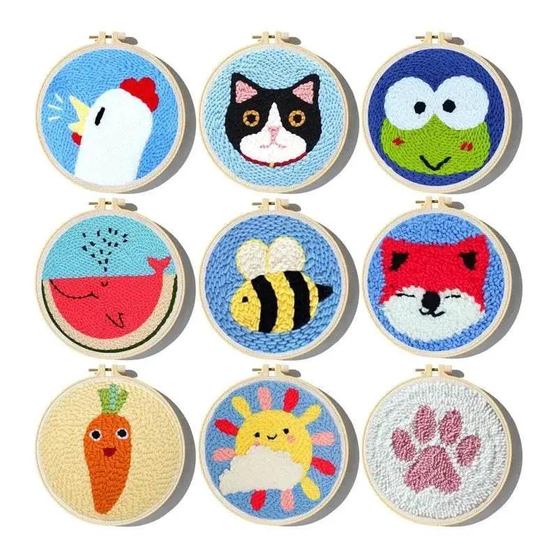  Adorable Cartoon Animal Punch Needle Embroidery Kit for Beginners - Cozy Yarn Craft Set for Home Decoration -  ToylandEU™