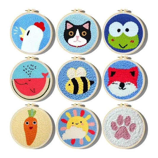  Adorable Cartoon Animal Punch Needle Embroidery Kit for Beginners - Cozy Yarn Craft Set for Home Decoration -  ToylandEU™