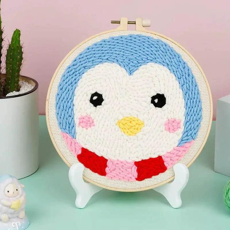  Adorable Cartoon Animal Punch Needle Embroidery Kit for Beginners - Cozy Yarn Craft Set for Home Decoration -  ToylandEU™